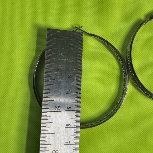 Silvertone large triple layer hoop earrings - Picture 3 of 5